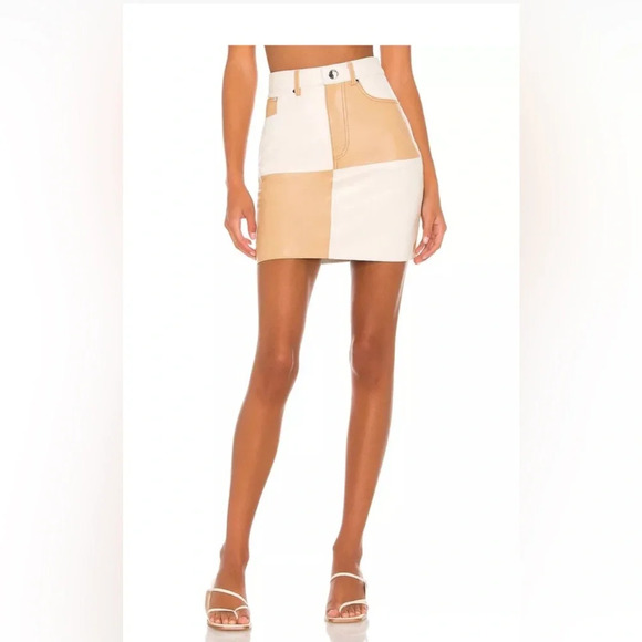 Song of Style Vianka Leather Mini Skirt Brown & Ivory White Patchwork S $298 - Picture 1 of 9